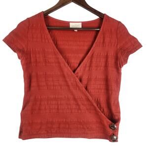 Sezane Women’s “Jess” Top SZ SM Red Front Cross Wrap V-Neck Short Sleeve